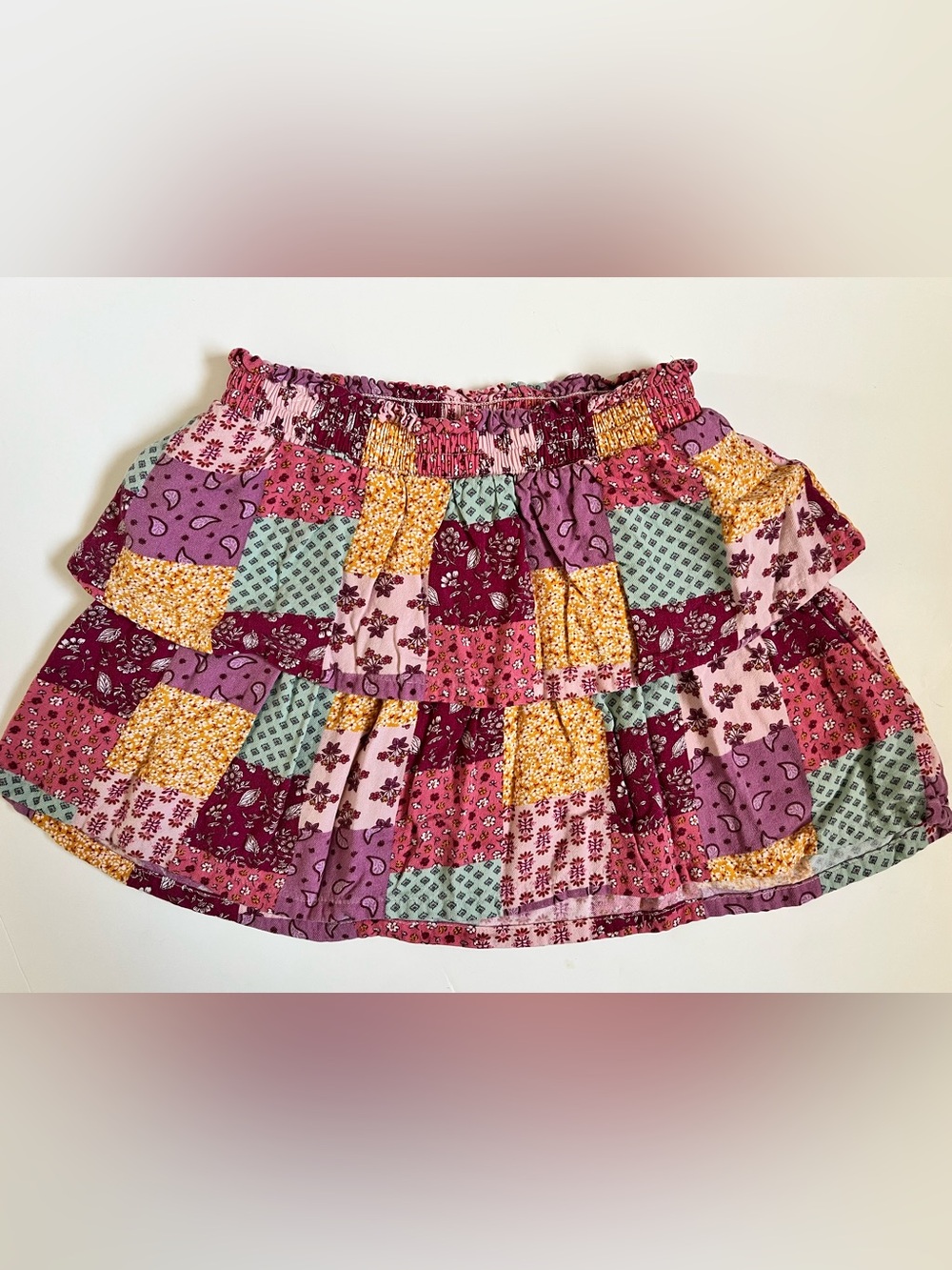 jumping beans Patchwork Tiered Skirt in Pink, Purple, Yellow & Mint